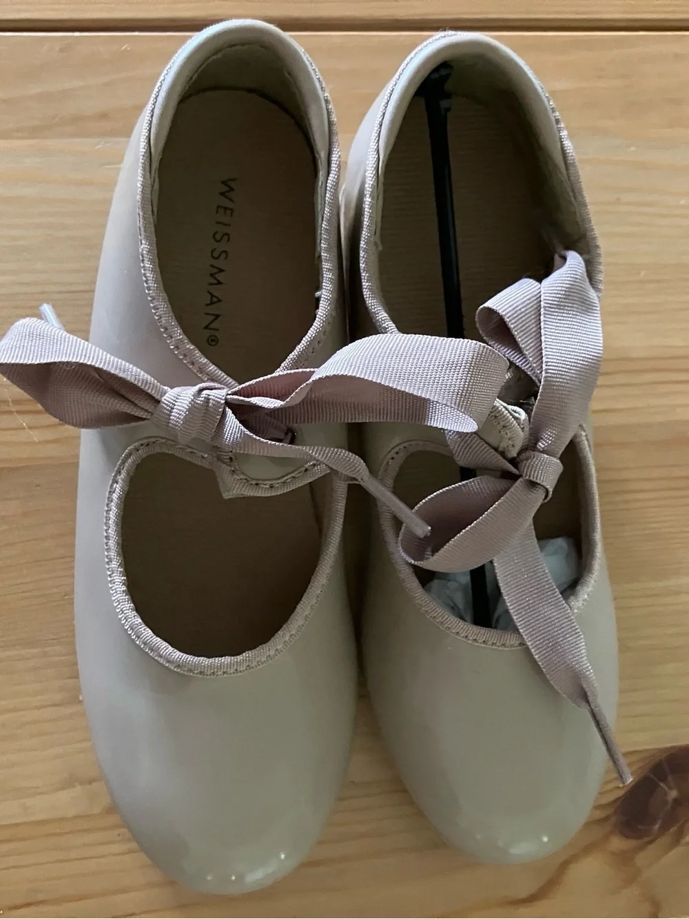 NWOT Weissman Ribbonette Girls Patent Mary Jane Tap Shoes W600 Nude Size Youth 1